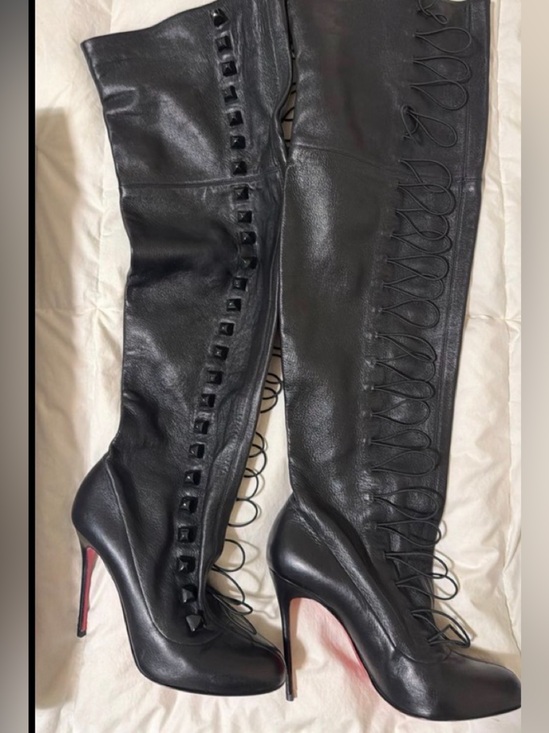 Christian Louboutin Shoes - Christian Louboutin Black Leather Over-the-Knee Lace-Up Stiletto Boots